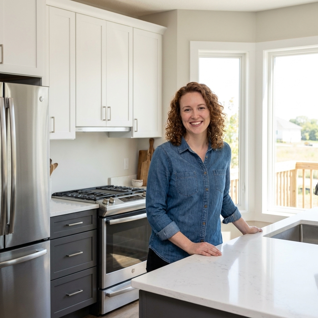 A modern kitchen with crisp white upper cabinets and charcoal gray lower cabinets, white quartz countertops, stainless steel appliances, and a bright window